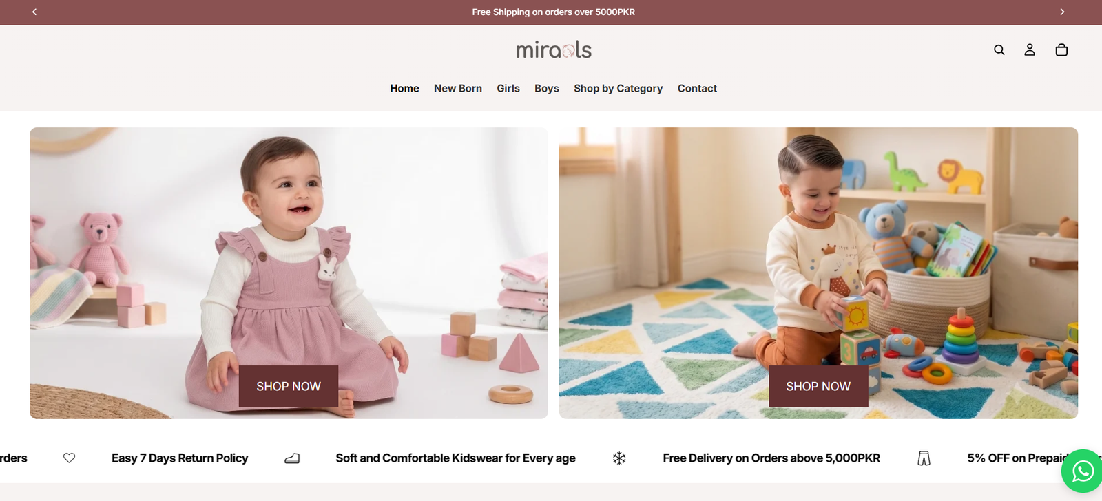 miraals.pk website miraals.pk store for baby clothes